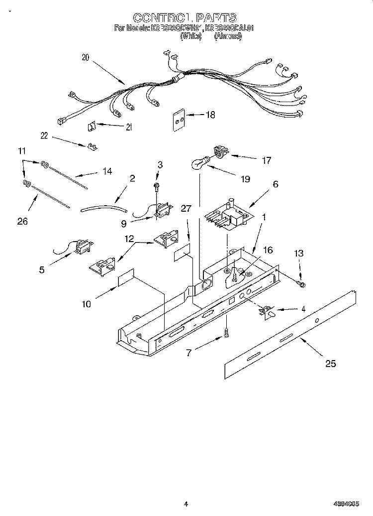CONTROL Diagram and Parts List for KSRS22QDWH01  KitchenAid Refrigerator