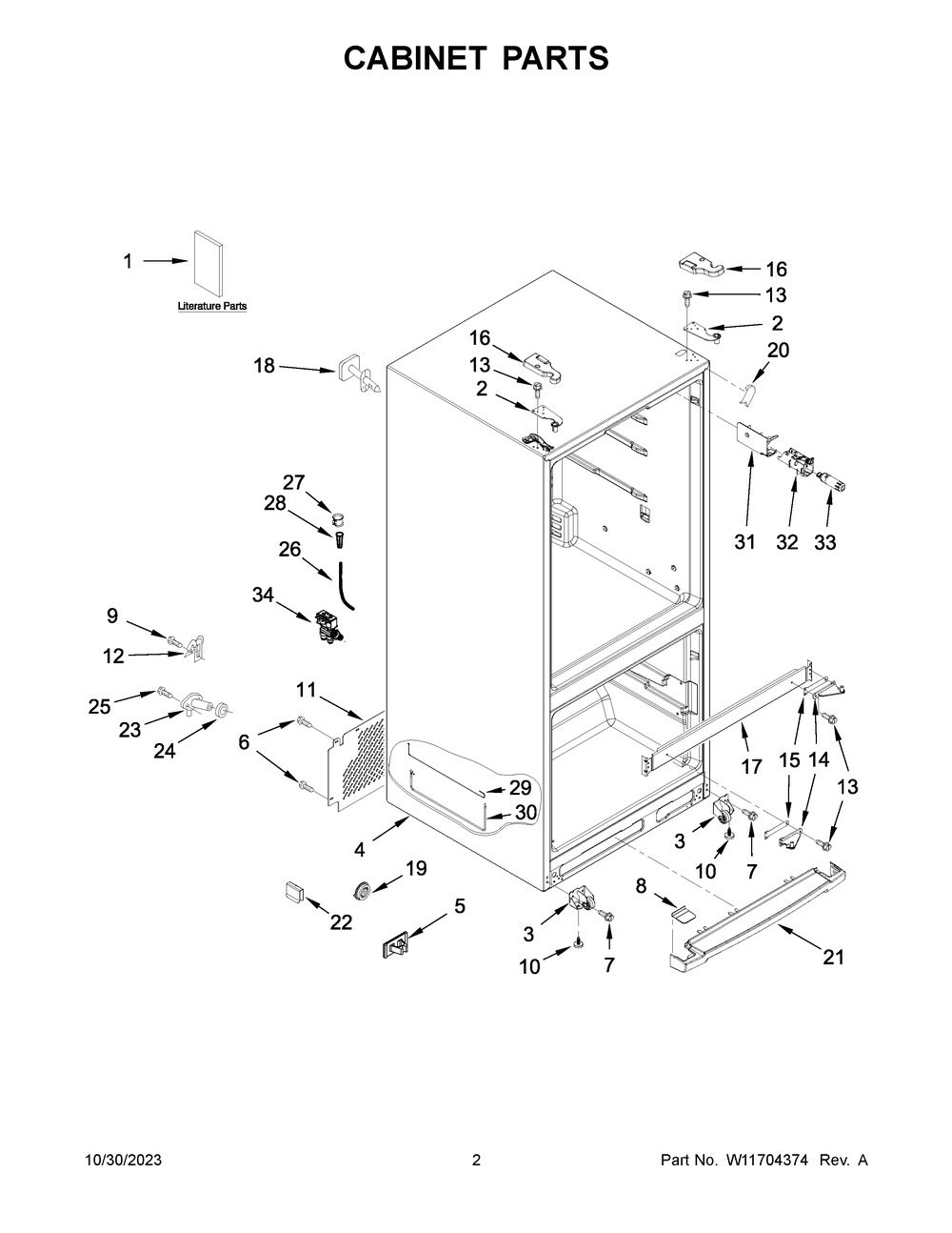 Cabinet Parts Diagram and Parts List for WRFA60SMHZ03  Whirlpool Refrigerator