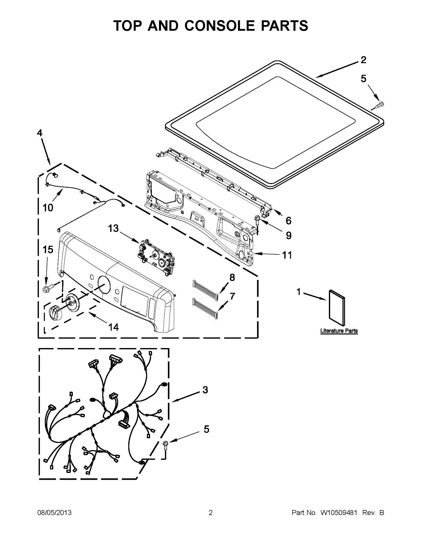 02 - TOP AND CONSOLE PARTS Diagram and Parts List for YMED9000YG2  Whirlpool Dryer
