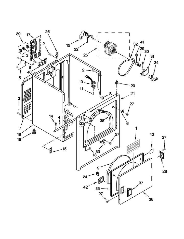 Cabinet Parts Diagram and Parts List for 3DWED4800YQ1  Whirlpool Dryer