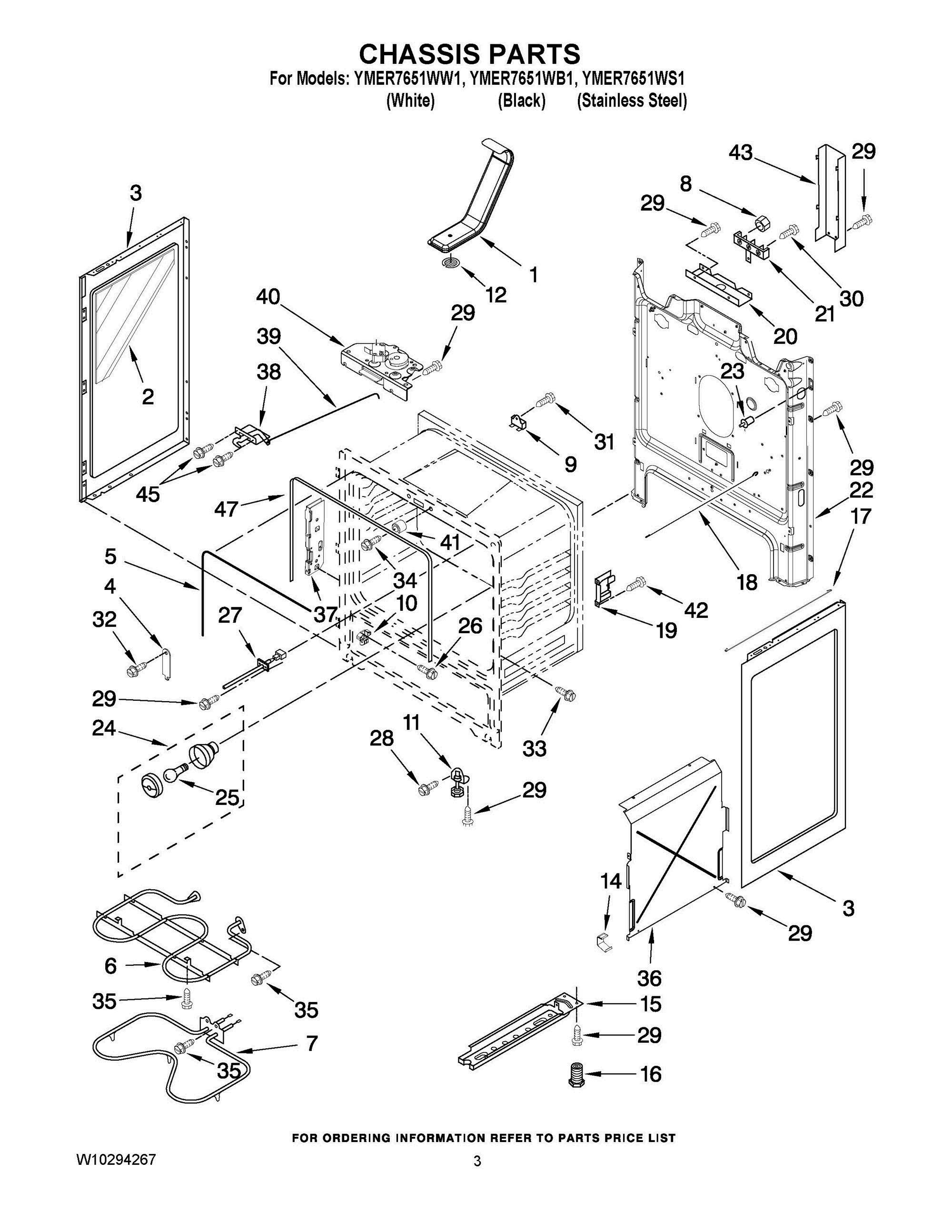 03 - CHASSIS PARTS Diagram and Parts List for YMER7651WB1  Whirlpool Range