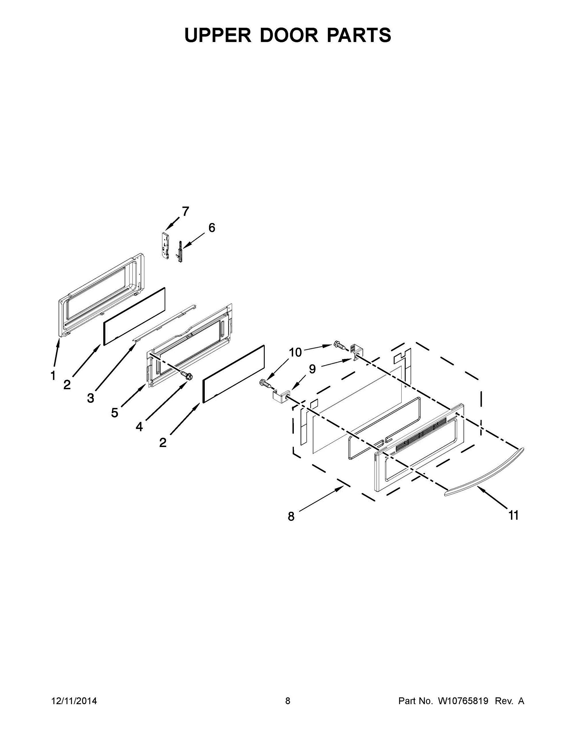 05 - UPPER DOOR PARTS Diagram and Parts List for YKER507XSS04  Whirlpool Range