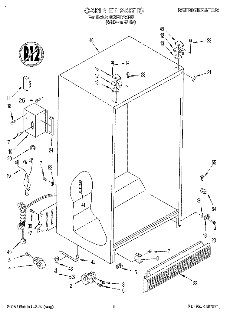 CABINET Diagram and Parts List for 3XART725F00  Whirlpool Refrigerator