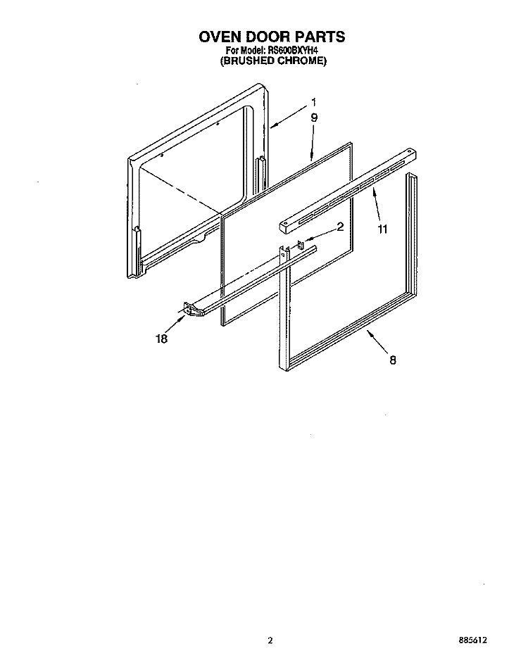 OVEN DOOR Diagram and Parts List for RS600BXYH4  Whirlpool Range