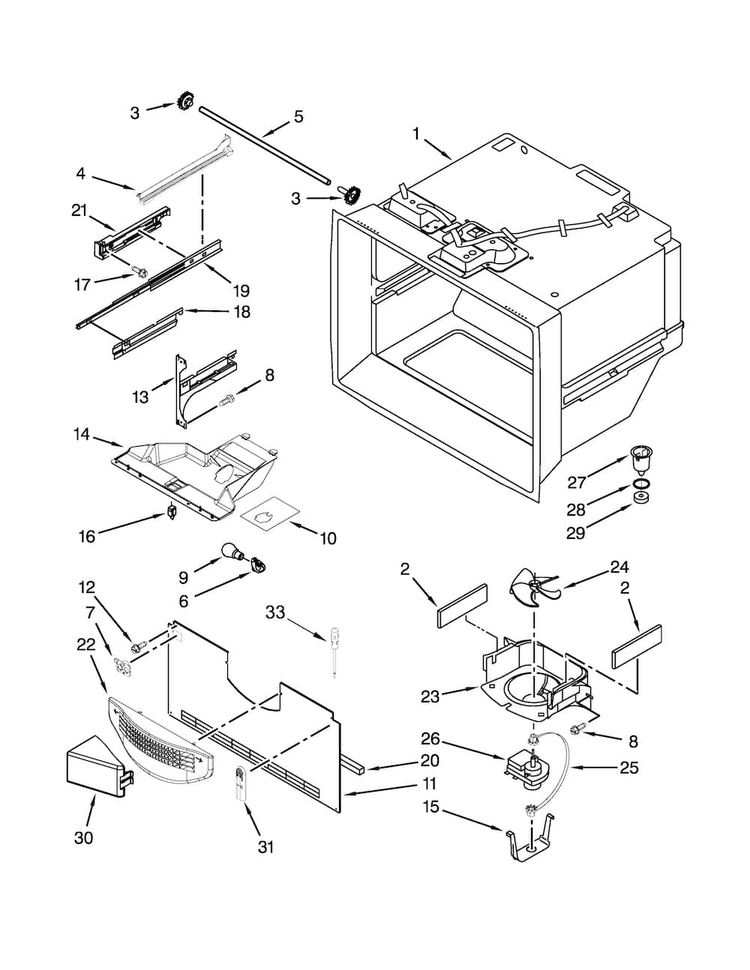Freezer Liner Parts Diagram and Parts List for WRB322DMBB00  Whirlpool Refrigerator