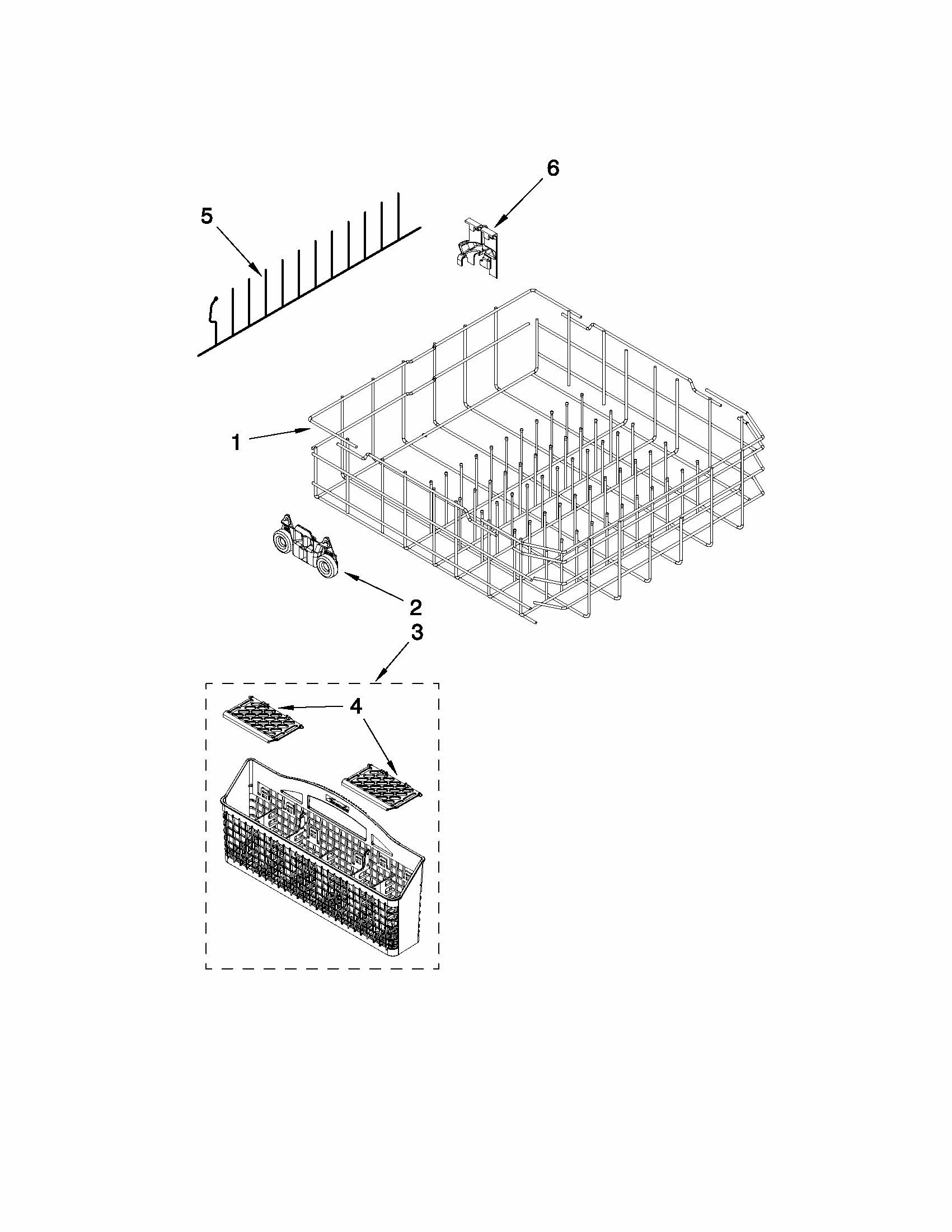 Lower Rack Parts Diagram and Parts List for 66515693K210  Kenmore Dishwasher