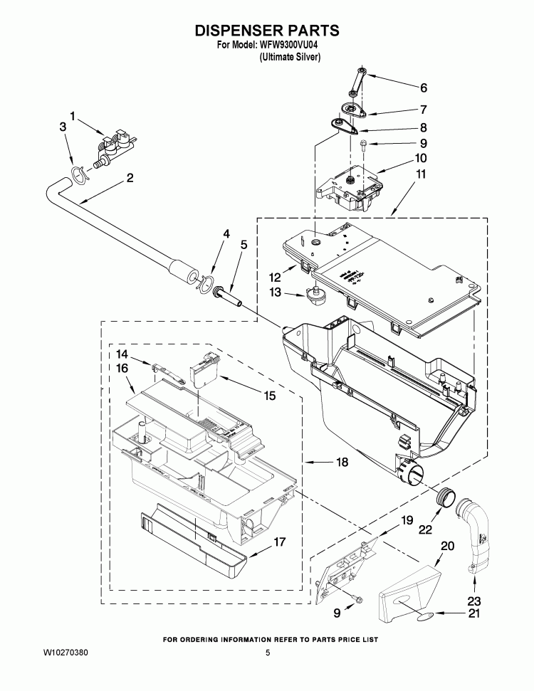 DISPENSER PARTS Diagram and Parts List for WFW9300VU04  Whirlpool Washer