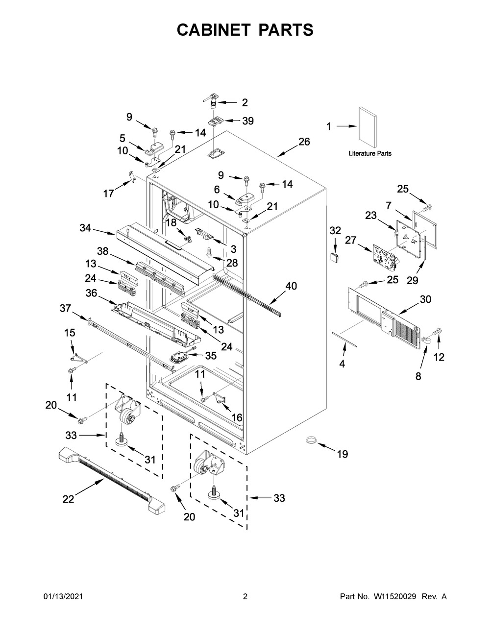Cabinet Parts Diagram and Parts List for WRX735SDHZ04  Whirlpool Refrigerator