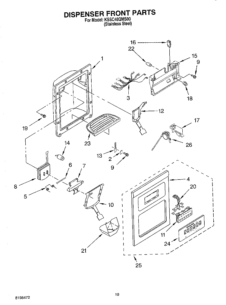 DISPENSER AND FRONT PARTS Diagram and Parts List for KSSC48QMS00  KitchenAid Refrigerator