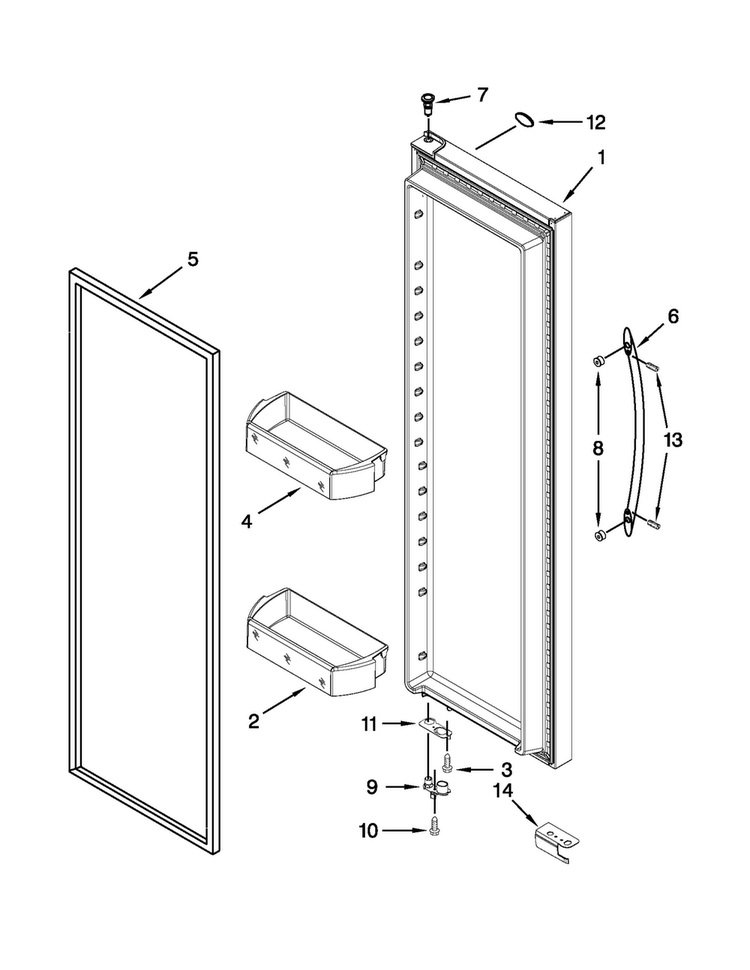 Refrigerator Door Parts Diagram and Parts List for WRS321CDBM00  Whirlpool Refrigerator
