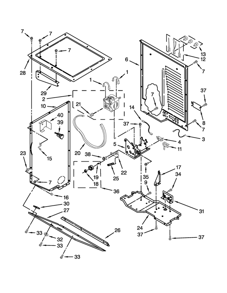 Dryer Cabinet And Motor Parts Diagram and Parts List for WET3300XQ2  Whirlpool Washer Dryer Combo
