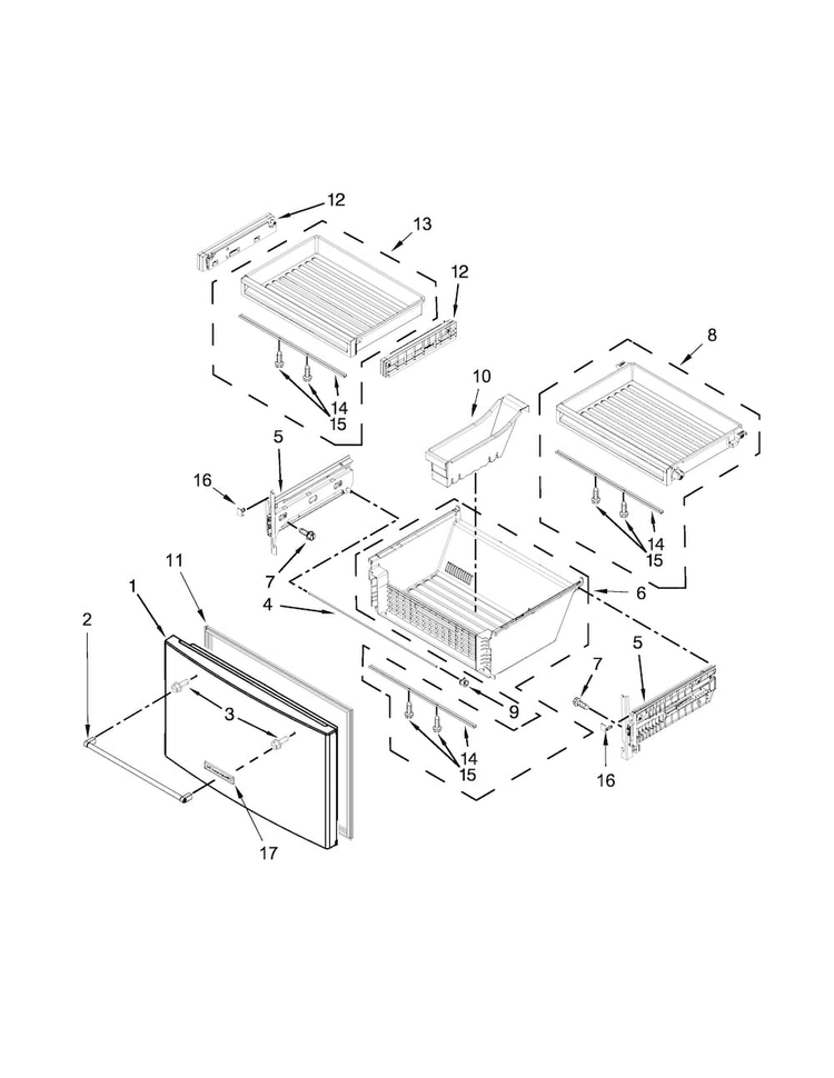 Freezer Door Parts Diagram and Parts List for KRFF707ESS00  KitchenAid Refrigerator