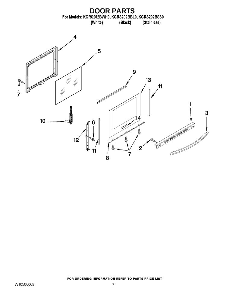 DOOR PARTS Diagram and Parts List for KGRS202BBL0  KitchenAid Range