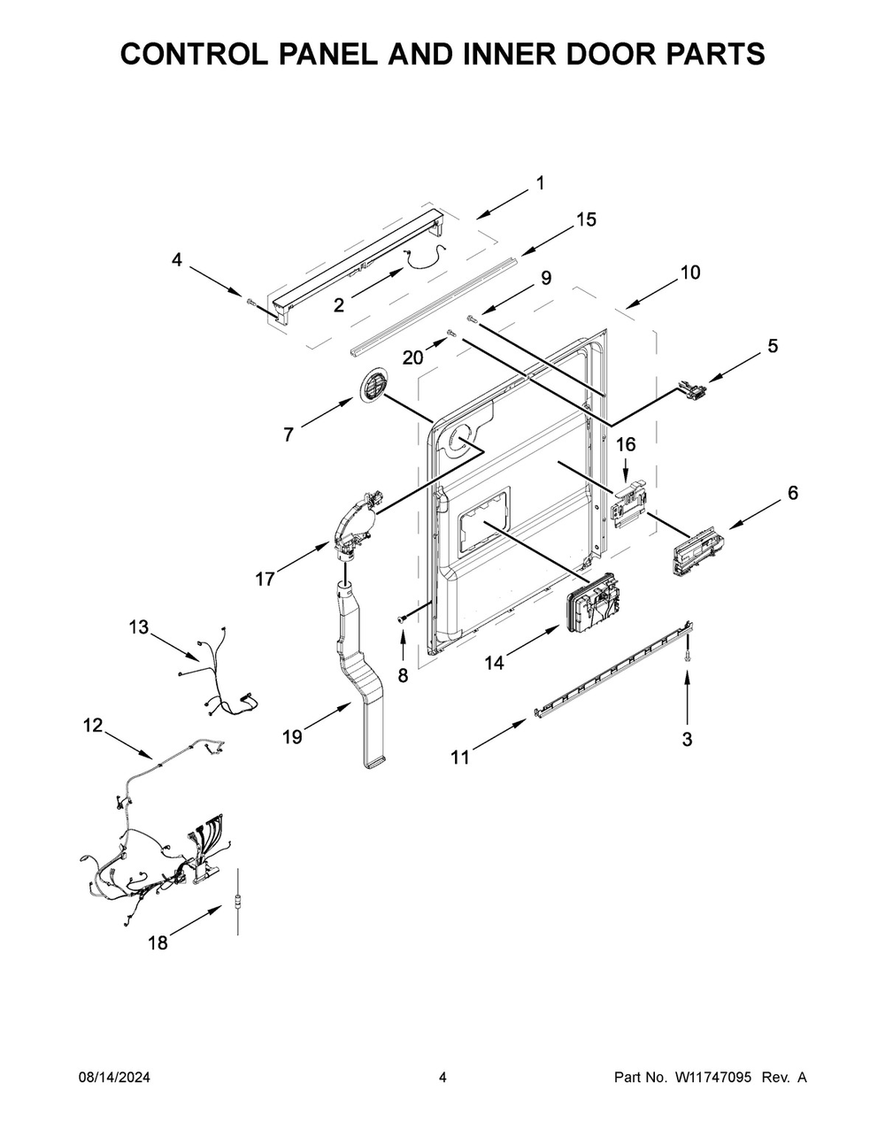 03 - Control Panel And Inner Door Parts Diagram and Parts List for JDPSS244PM1  Whirlpool Dishwasher