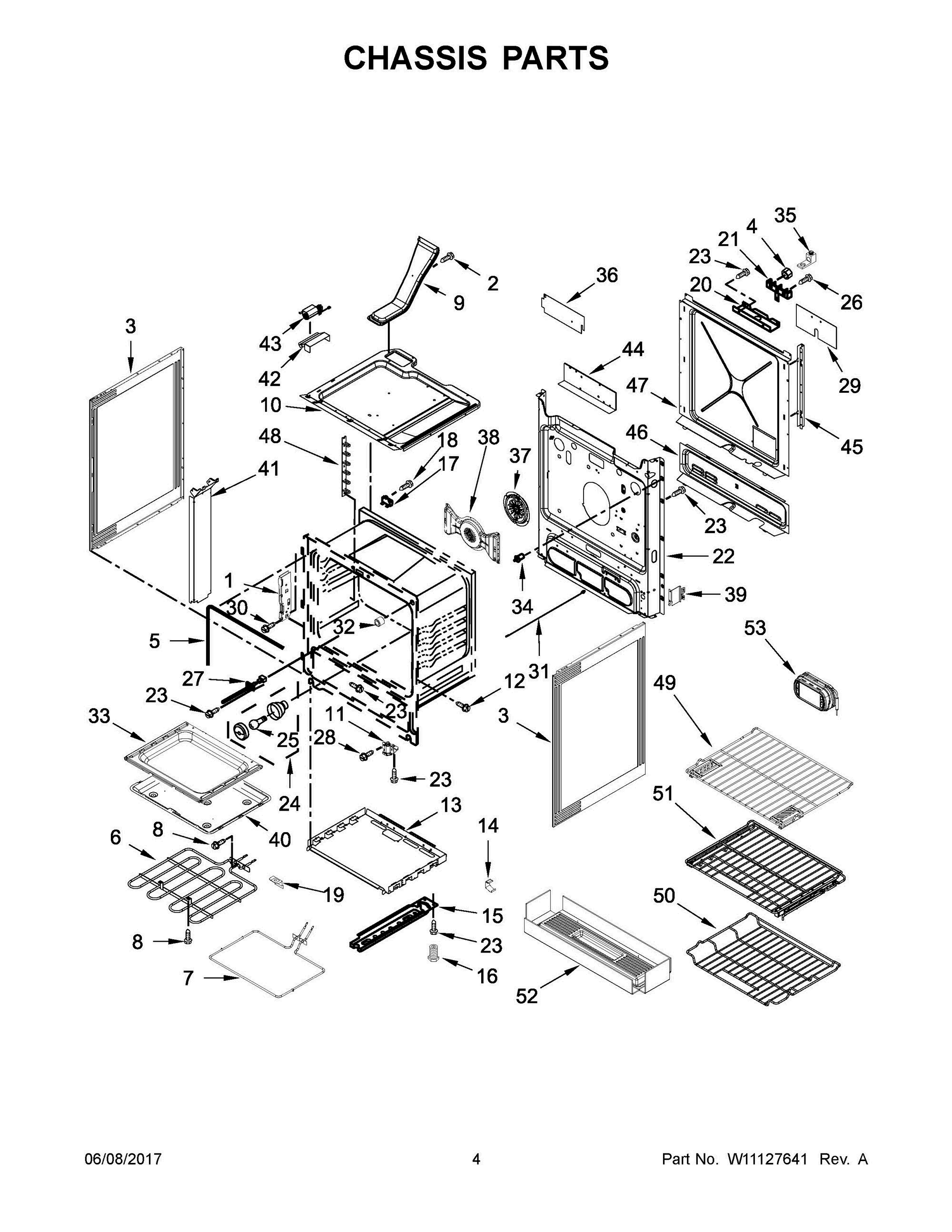 03 - CHASSIS PARTS Diagram and Parts List for KSEB900ESS2  Whirlpool Range