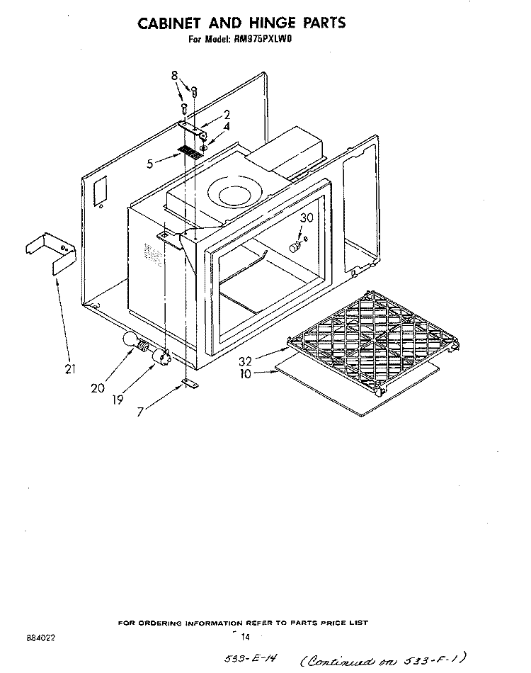 CABINET AND HINGE Diagram and Parts List for RM975PXLW0  Whirlpool Microwave Oven Combo