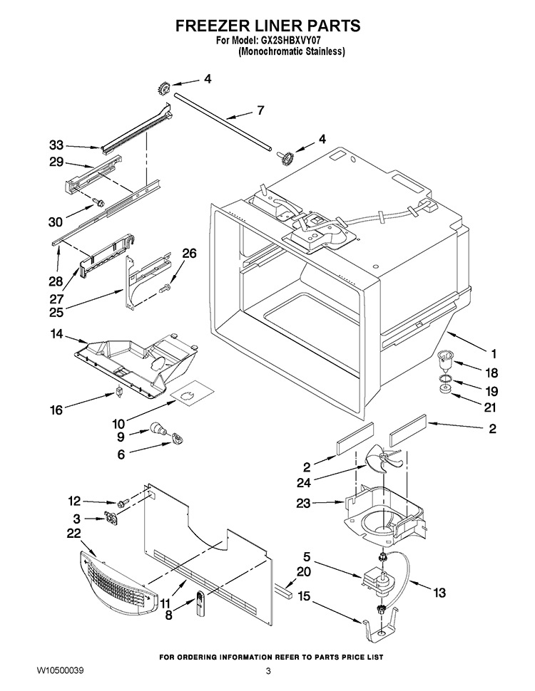 FREEZER LINER PARTS Diagram and Parts List for GX2SHBXVY07  Whirlpool Refrigerator