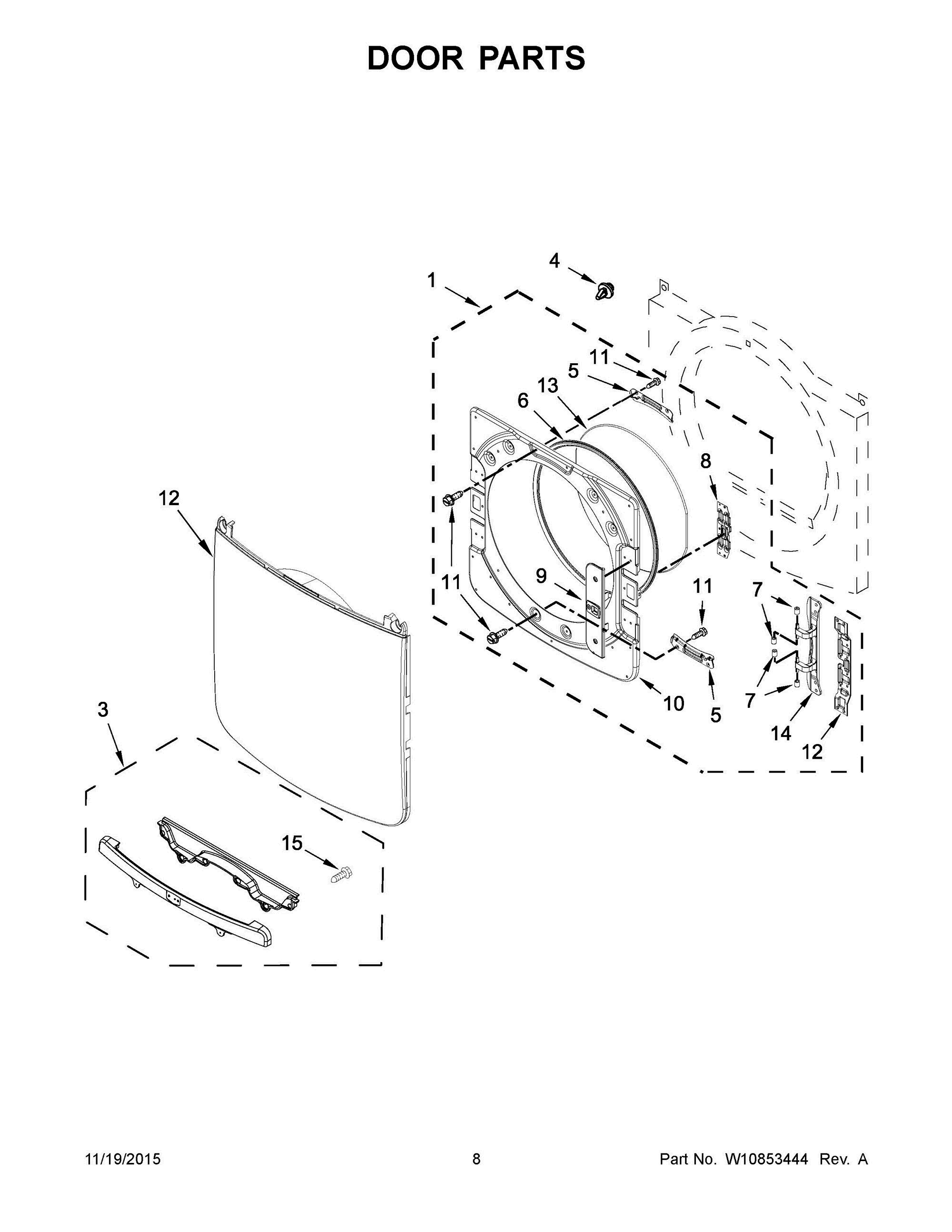 05 - DOOR PARTS Diagram and Parts List for YMED3100DW1  Whirlpool Dryer