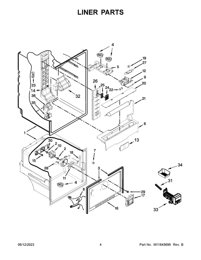 Liner Diagram and Parts List for WRF560SEHZ03  Whirlpool Refrigerator