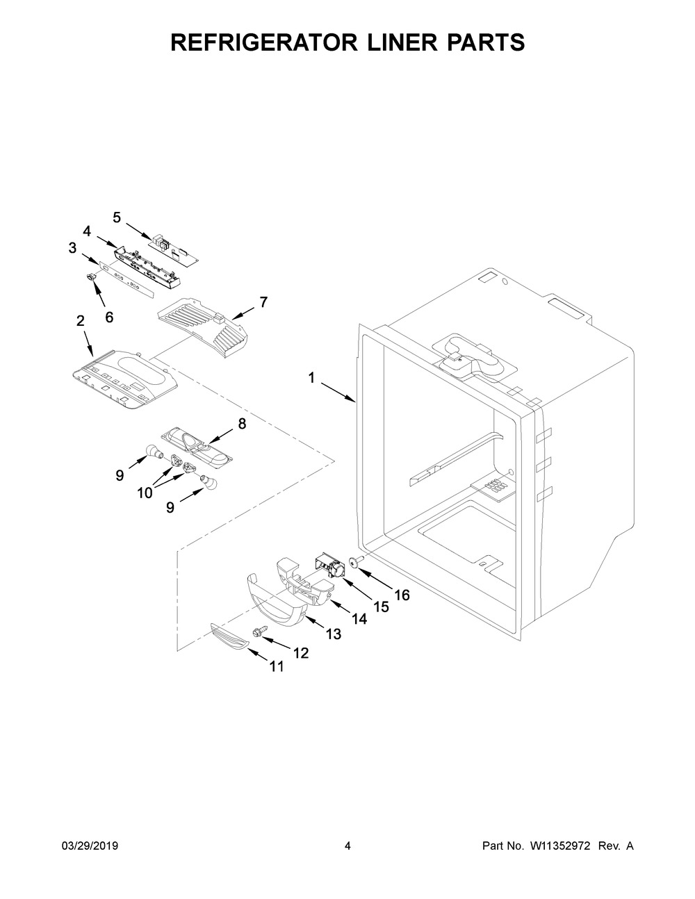 Refrigerator Liner Parts Diagram and Parts List for WRFA32SMHN01  Whirlpool Refrigerator