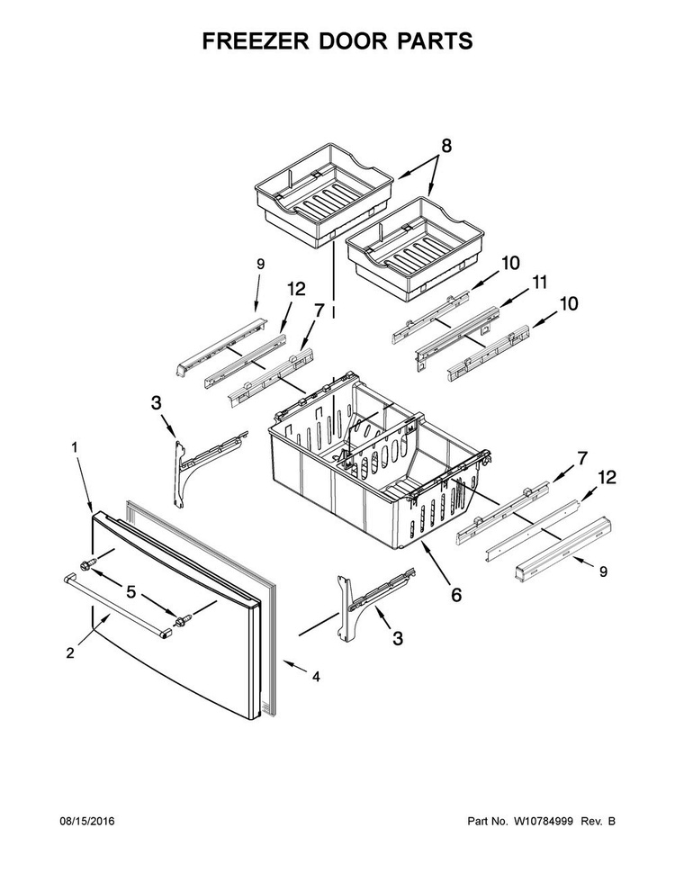 Freezer Door Parts Diagram and Parts List for KRFC400ESS00  KitchenAid Refrigerator