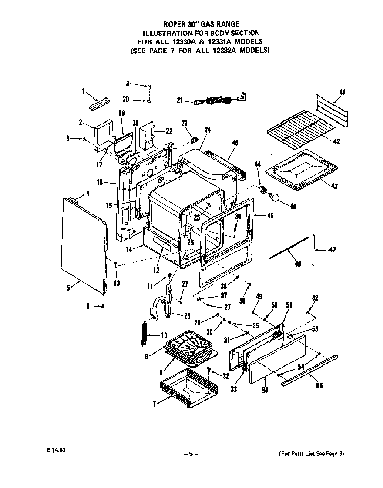 Body Diagram and Parts List for 1233*2A  Roper Range