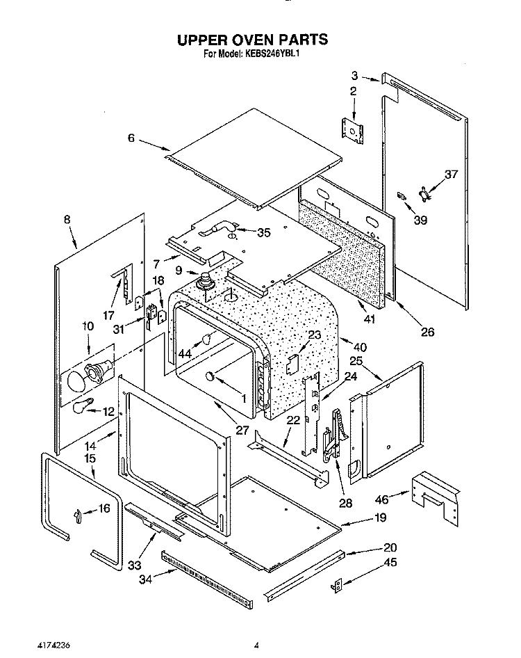 UPPER OVEN Diagram and Parts List for KEBS246YBL1  KitchenAid Wall Oven
