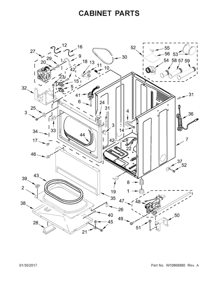 Cabinet Parts Diagram and Parts List for CGM2795FQ0  Whirlpool Dryer
