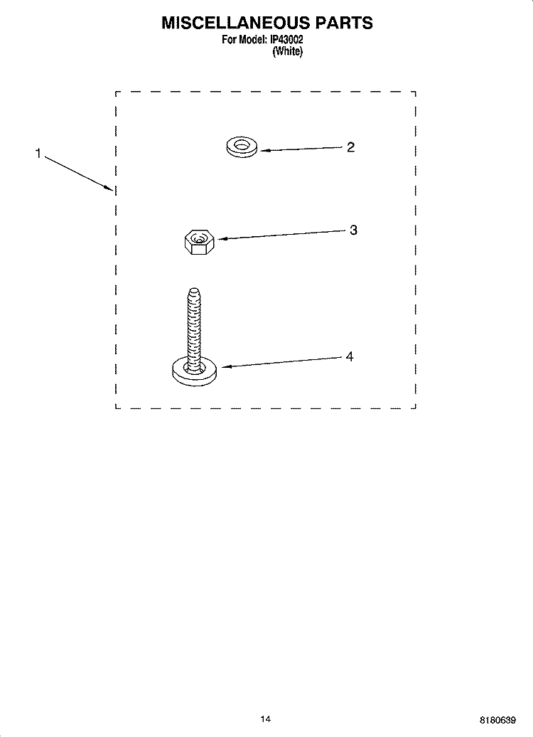 MISCELLANEOUS  PARTS, OPTIONAL PARTS (NOT INCLUDED) Diagram and Parts List for IP43002  Inglis Washer