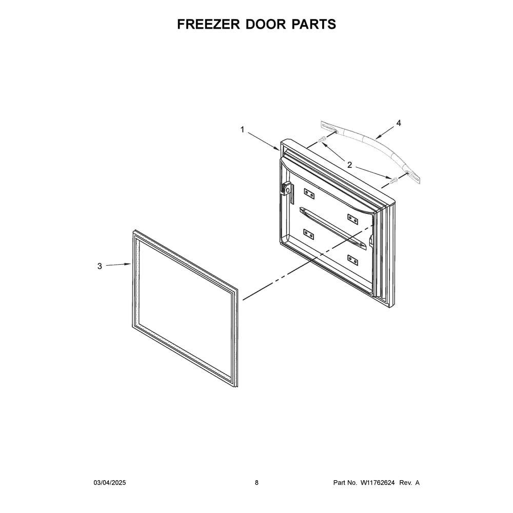 Freezer Door Parts Diagram and Parts List for WRF560SEHV05  Whirlpool Refrigerator