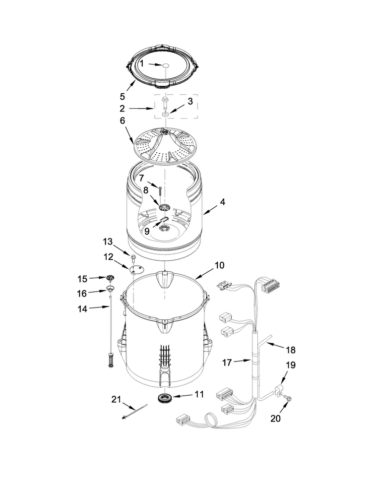 Basket And Tub Parts Diagram and Parts List for WTW4915EW0  Whirlpool Washer
