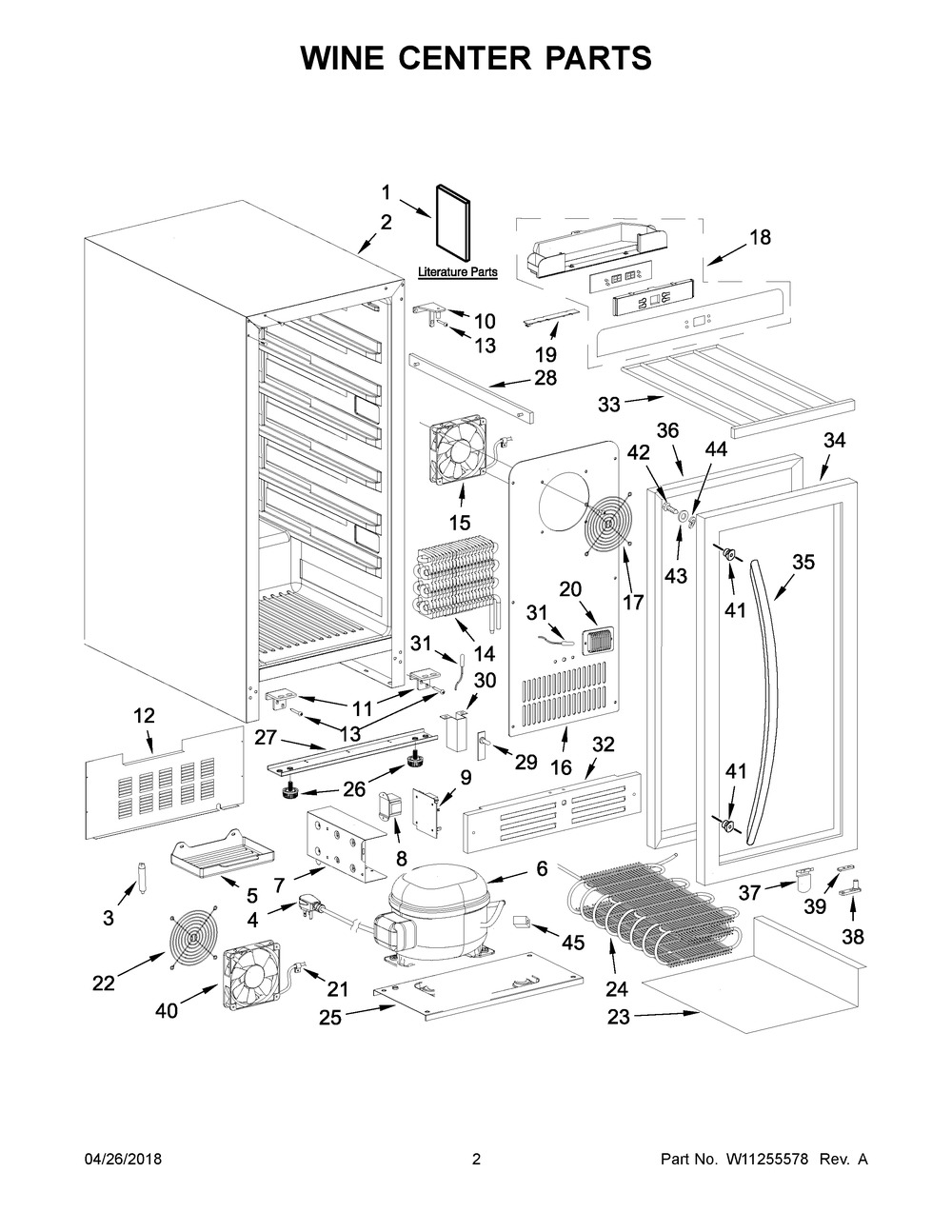 Wine Center Parts Diagram and Parts List for WUW55X15HS00  Whirlpool Wine and Beverage Cooler