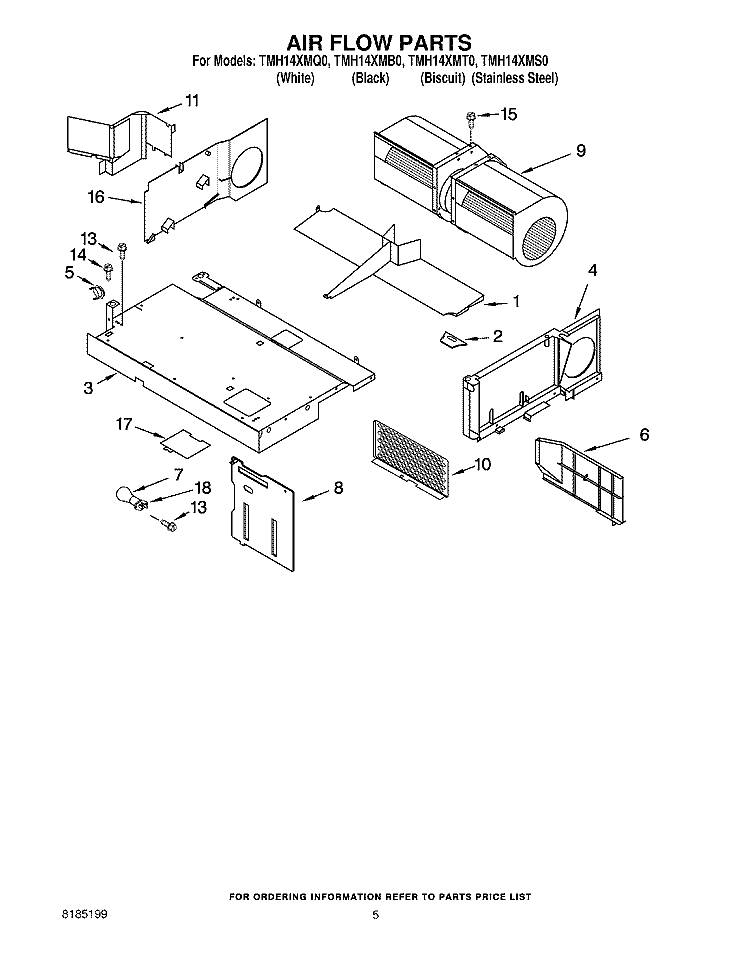 AIR FLOW PARTS Diagram and Parts List for TMH14XMB0  Estate Microwave