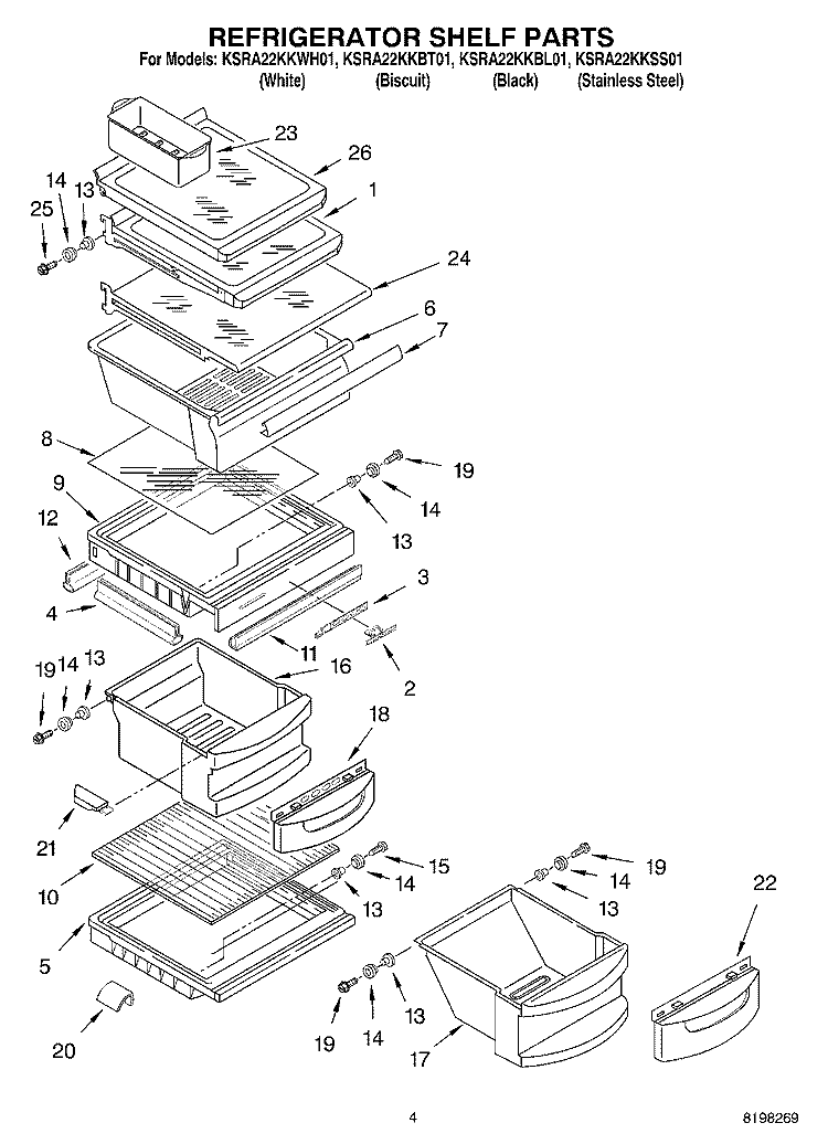 REFRIGERATOR SHELF Diagram and Parts List for KSRA22KKWH01  KitchenAid Refrigerator
