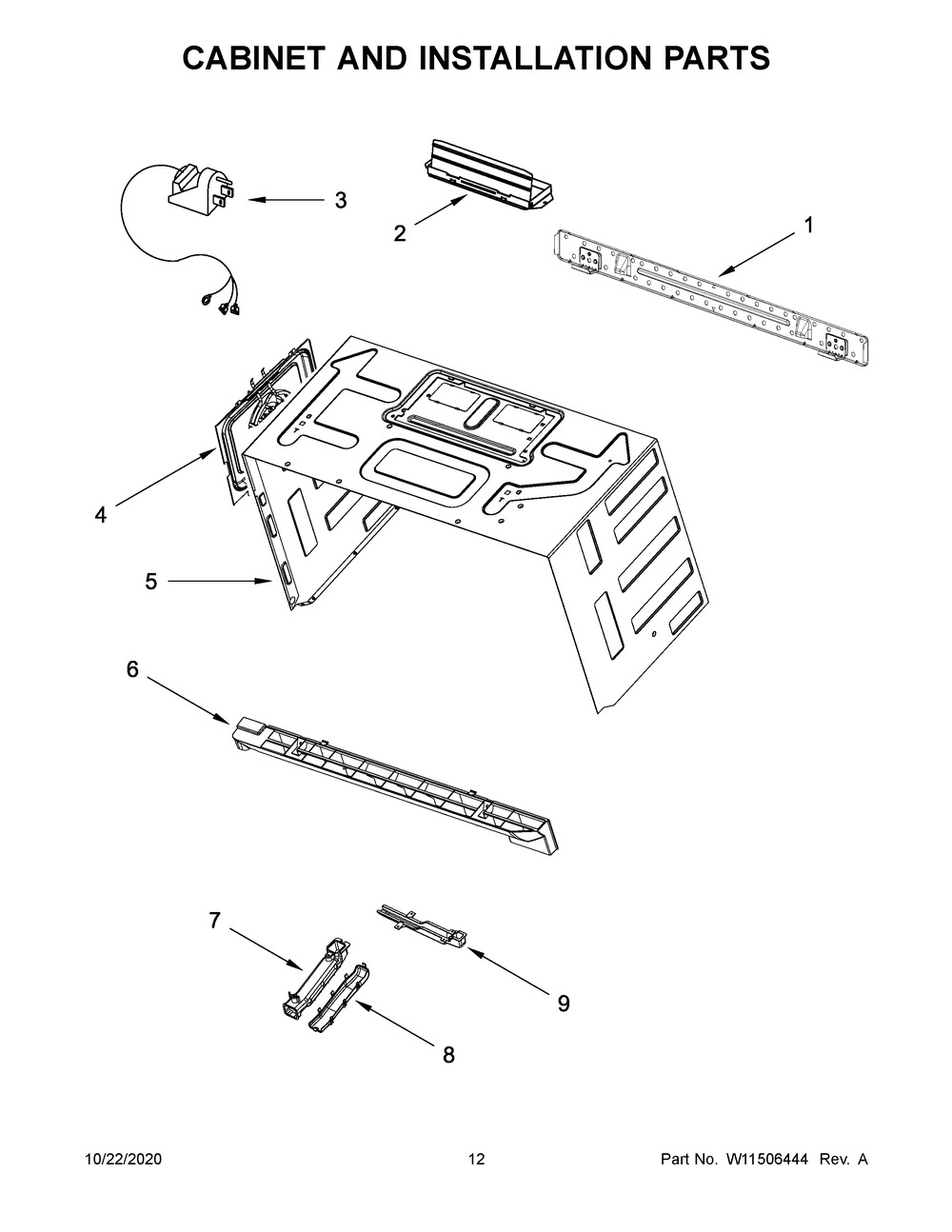 Cabinet And Installation Parts Diagram and Parts List for WMHA9019HV3  Whirlpool Microwave