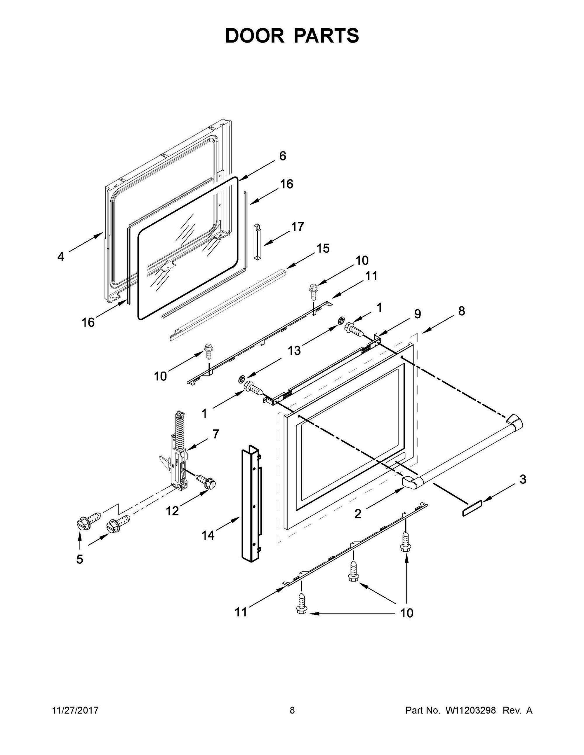 05 - DOOR PARTS Diagram and Parts List for YKSDB900ESS2  Whirlpool Range