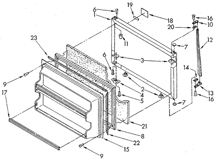 Freezer Door Diagram and Parts List for ET18GKXSN04  Whirlpool Refrigerator