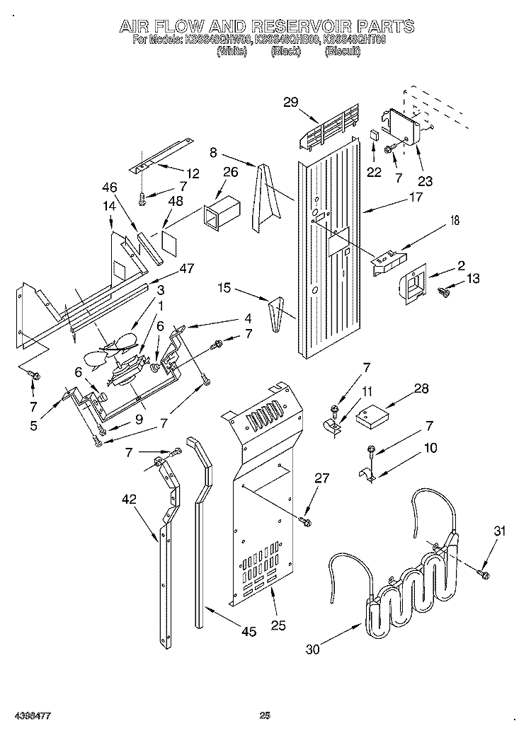 AIR FLOW AND RESERVOIR Diagram and Parts List for KSSS48QHT00  KitchenAid Refrigerator