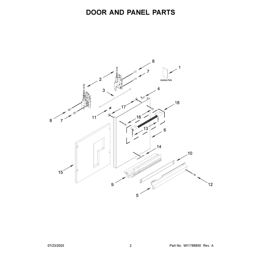 Door And Panel Parts Diagram and Parts List for KDTS324SPS0  KitchenAid Dishwasher