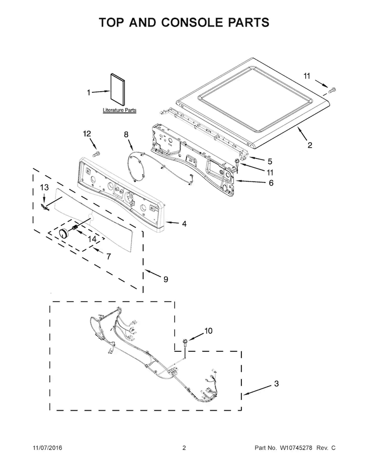 Top And Console Parts Diagram and Parts List for WED99HEDC0  Whirlpool Dryer