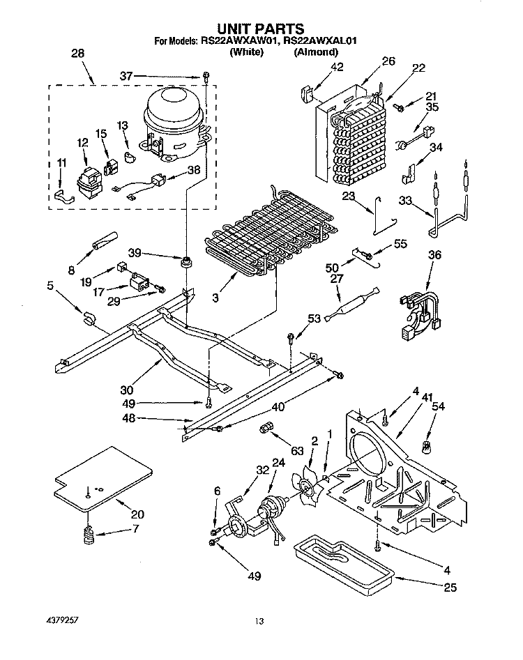 UNIT Diagram and Parts List for RS22AWXAW01  Roper Refrigerator