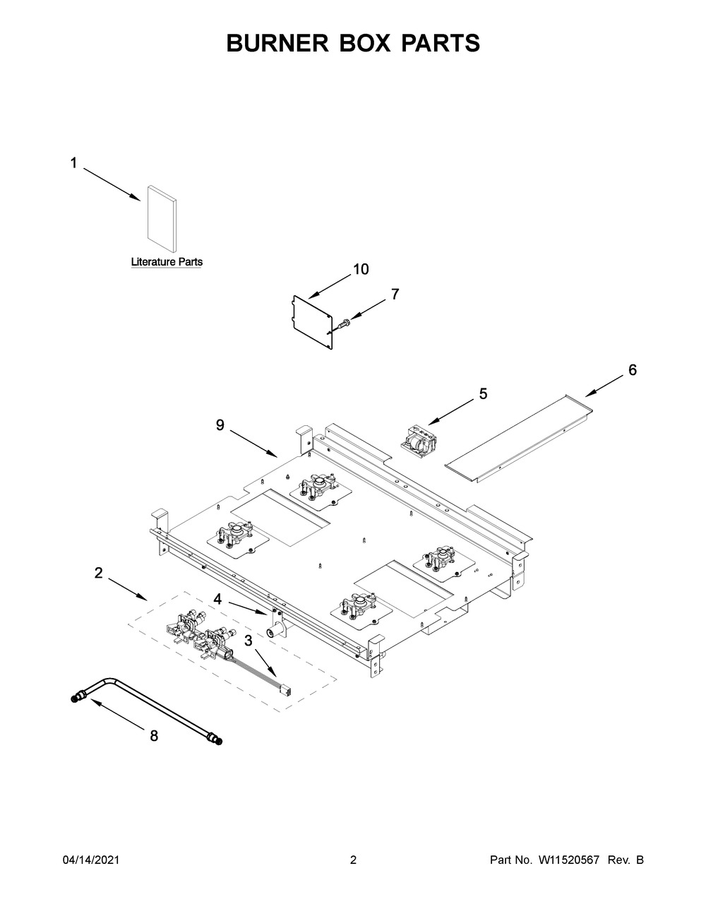Burner Box Parts Diagram and Parts List for KFGC500JPA01  Whirlpool Range