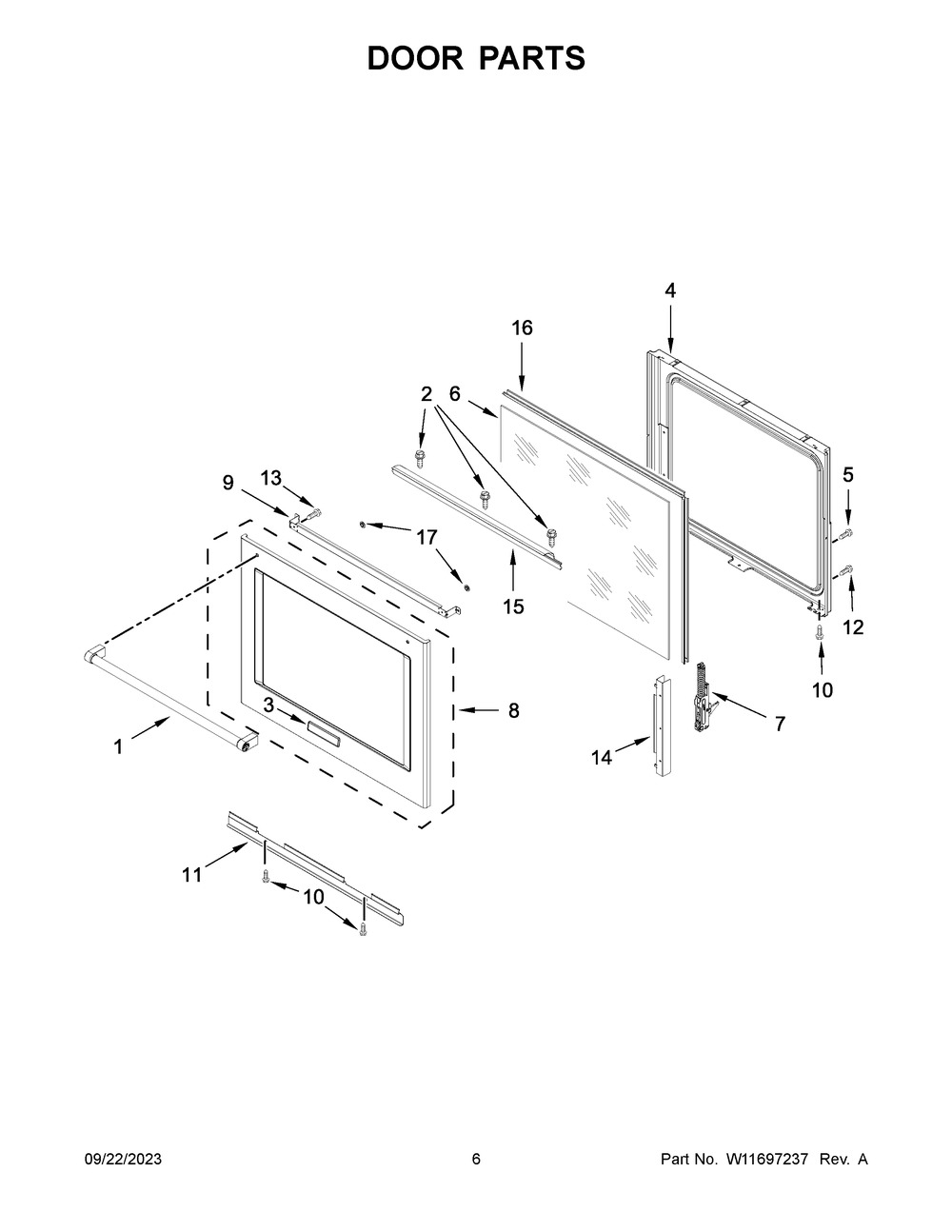 Door Parts Diagram and Parts List for KSEG700ESS7  KitchenAid Range