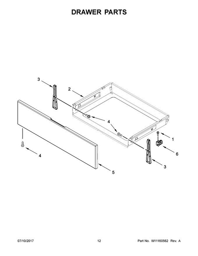07 - Drawer Parts Diagram and Parts List for WFG525S0HZ0  Whirlpool Range
