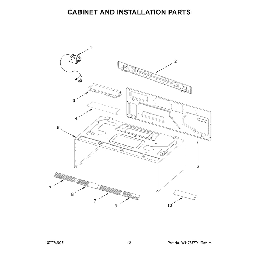 Cabinet And Installation Parts Diagram and Parts List for WMML5530RW01  Whirlpool Microwave
