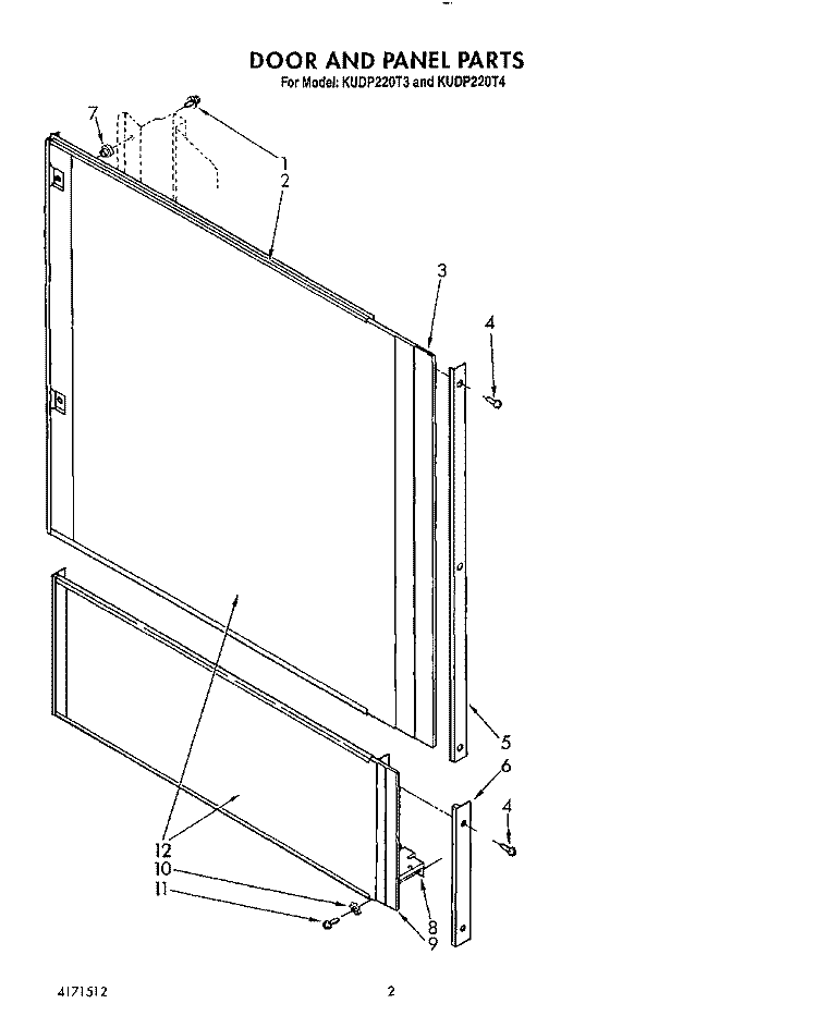 DOOR AND PANEL Diagram and Parts List for KUDP220T3  KitchenAid Dishwasher