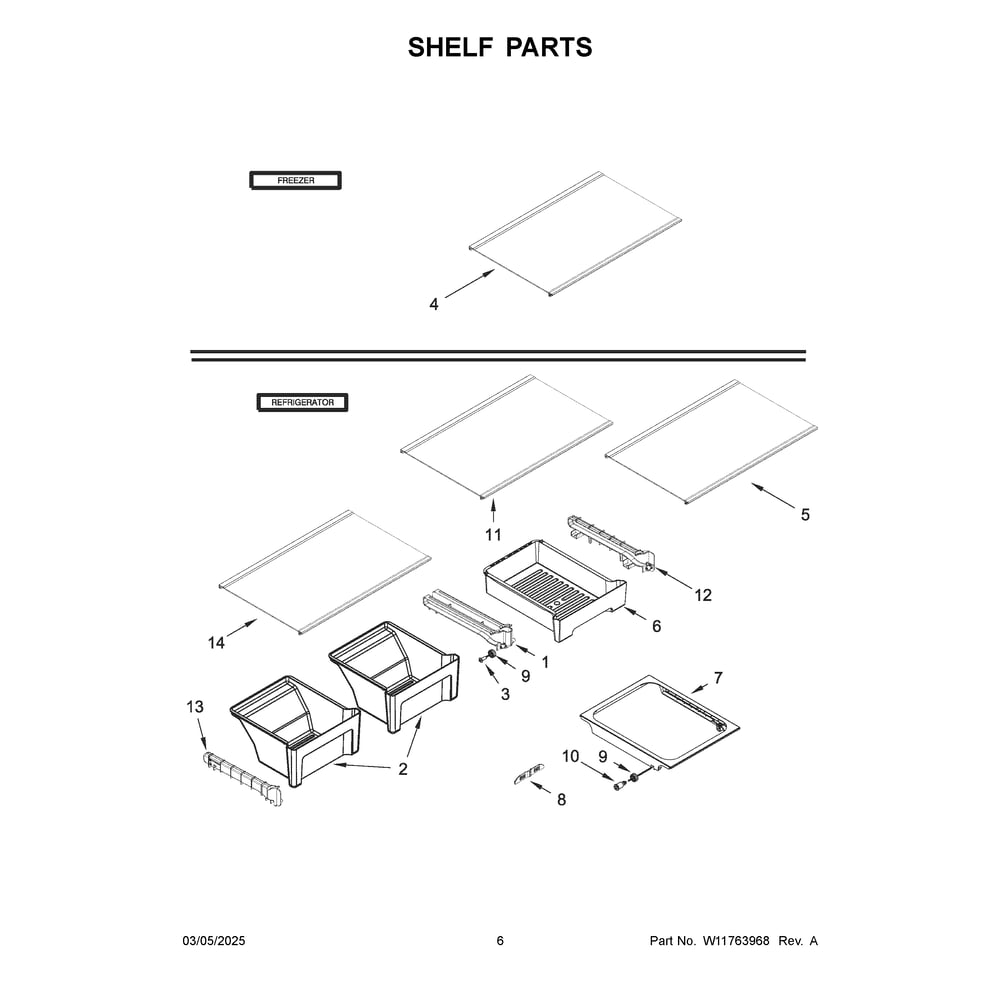 Shelf Parts Diagram and Parts List for WRT148FZDM08  Whirlpool Refrigerator
