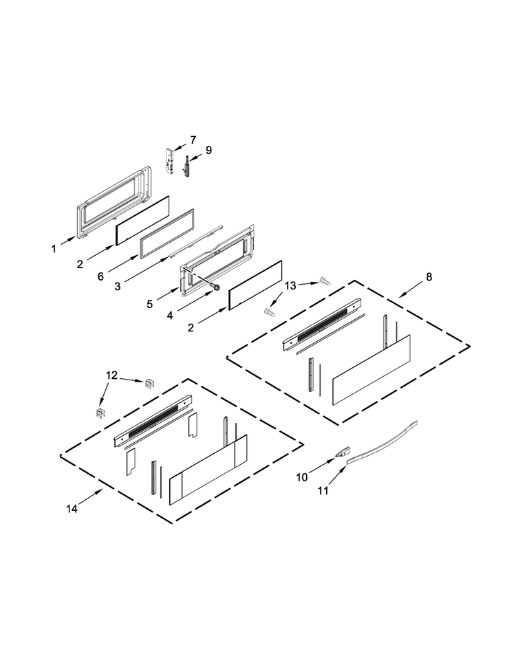 Upper Door Parts Diagram and Parts List for WGE755C0BH00  Whirlpool Range
