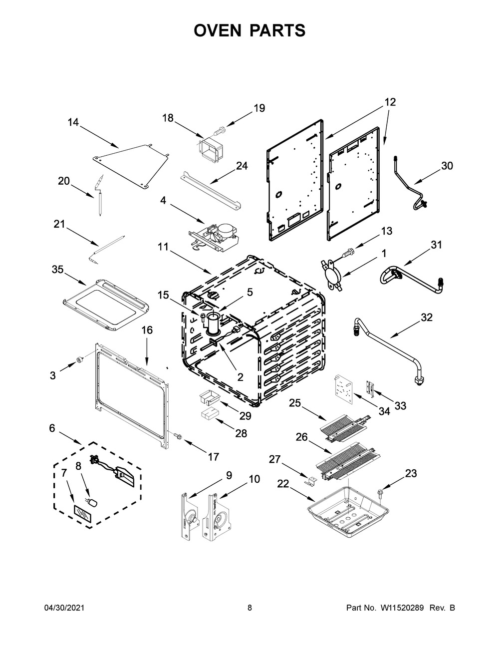 Oven Parts Diagram and Parts List for KFGC506JMB01  Whirlpool Range