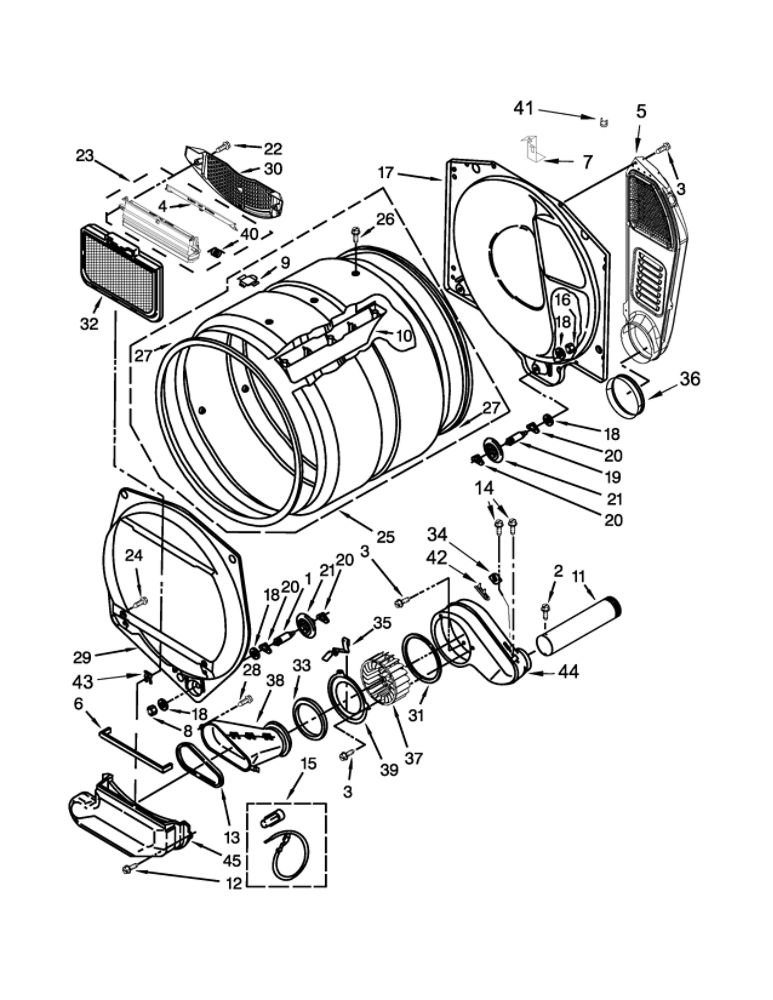Dryer Bulkhead Parts Diagram and Parts List for WGT4027EW0  Whirlpool Washer Dryer Combo
